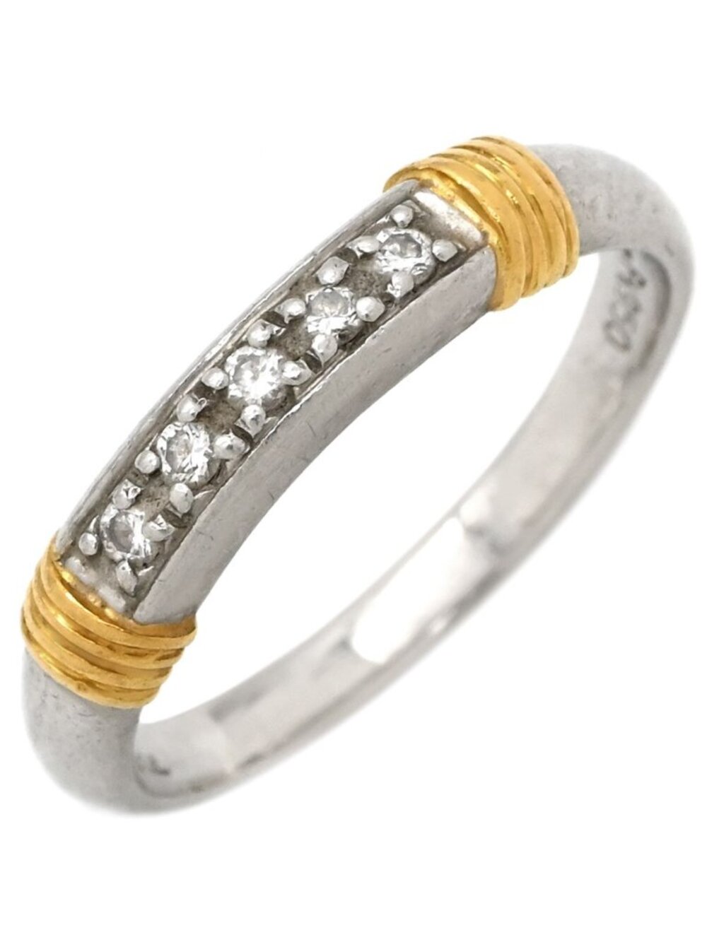 Dior Ring Diamond Combination Single Letter Yellow Gold Platinum Silver 53 18k